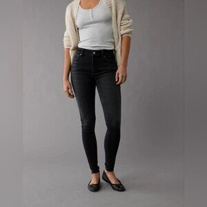 American Eagle High Rise Jeggings Black Skinny Jeans Denim Size 2 Short